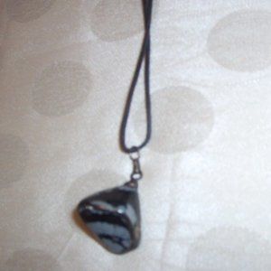 Necklace Leather Beautiful Black/Gray Stone Handmade Vintage